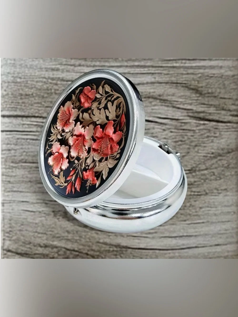 Floral Nature Inspired Pill Organizer 3-Compartment Compact Pill Case New - Picture 3 of 6
